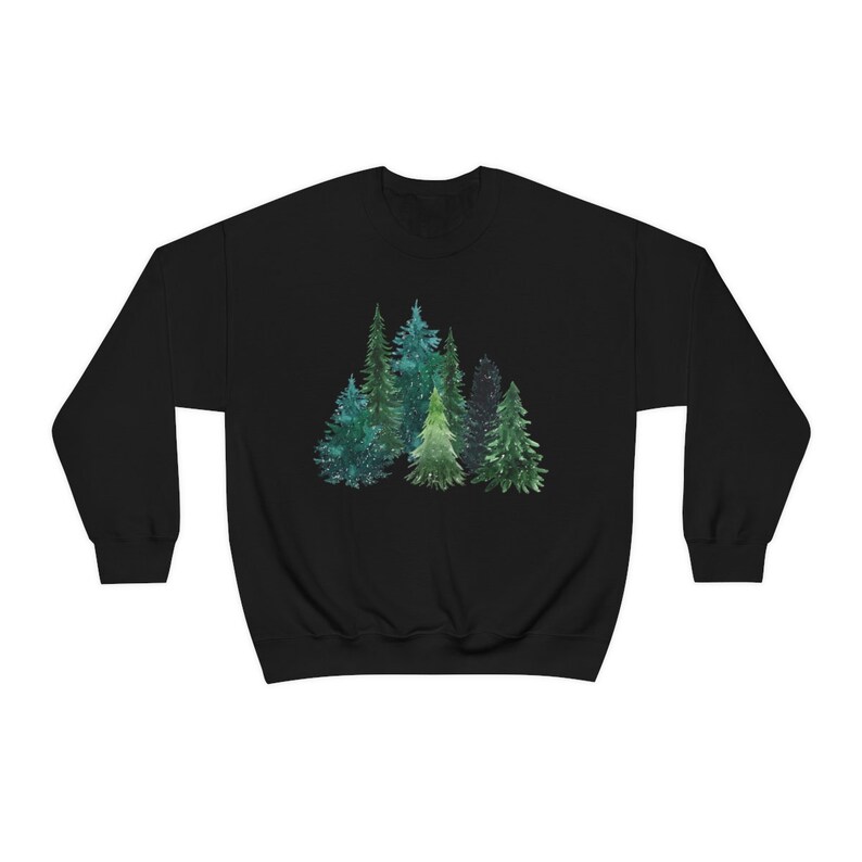 Evergreen Sweatshirt, Hiking Gifts for Her, Pine Tree Shirt, Forest Graphic Sweatshirt, Arborist Gifts, Forest Tree Sweatshirt, Forestcore Black
