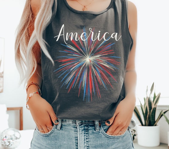 Comfort Colors July 4th, July 4th Fireworks Tank Independence Day Tank Top America July 4th Tank Cute Womens 4th of July Tank Fireworks Tee