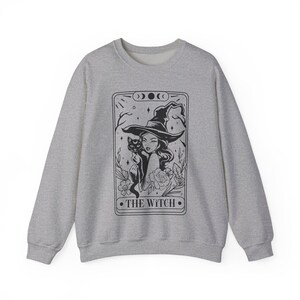 Tarot Card Sweatshirt, Witch Crewneck, Witchy Things, Witchy Apparel Women, Cute Witch Sweatshirt, Witchy Whimsigothic, Pastel Goth Clothes Sport Grey