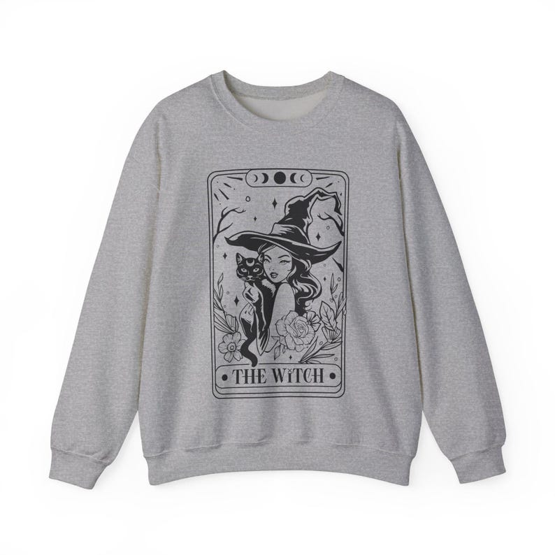 Tarot Card Sweatshirt, Witch Crewneck, Witchy Things, Witchy Apparel Women, Cute Witch Sweatshirt, Witchy Whimsigothic, Pastel Goth Clothes Sport Grey