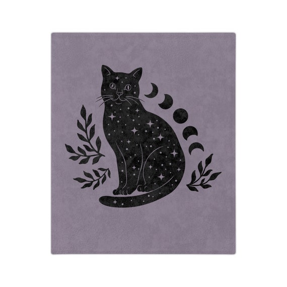 Cat Blanket, Witchy Blanket, Whimsigoth Blanket, Black Cat Blanket, Halloween Blanket, Moon Phase Blanket, Cat Throw Blanket, Dark Academia