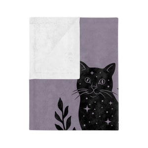 Cat Blanket, Witchy Blanket, Whimsigoth Blanket, Black Cat Blanket, Halloween Blanket, Moon Phase Blanket, Cat Throw Blanket, Dark Academia image 7