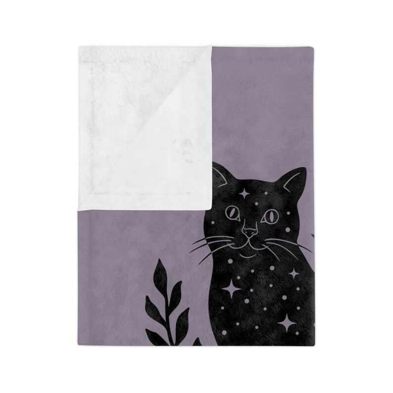 Cat Blanket, Witchy Blanket, Whimsigoth Blanket, Black Cat Blanket, Halloween Blanket, Moon Phase Blanket, Cat Throw Blanket, Dark Academia image 7