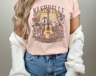 Nashville Shirt, Tennessee Shirt, Nashville Trip Shirt, Nashville Birthday, Music City Tee, Cute Country Music T-Shirt, Floral Guitar Shirt