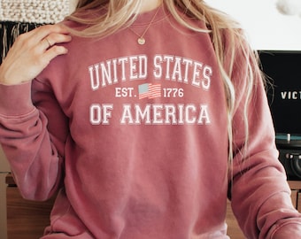 USA Sweatshirt, United States of America Sweatshirt, Comfort Colors USA, USA Flag Sweatshirt, Patriotic Sweatshirt, 4th of July Sweatshirt