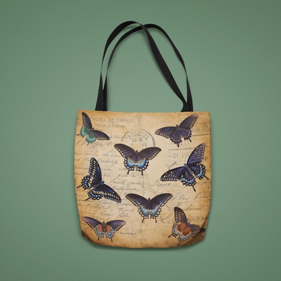 Vintage Butterfly Tote Bag Blue Summer Purse Beach Tote Bag Etsy