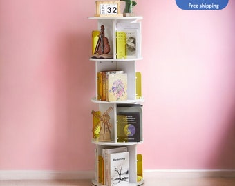 4 Tier Rotating Bookshelf, 360 Revolving Bookcase, Corner Organizer Display Rack