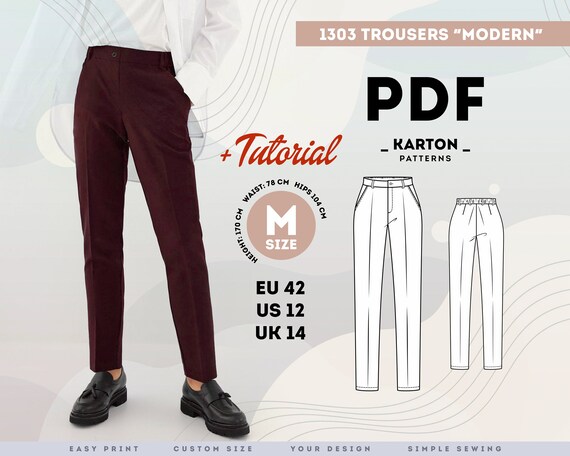 digital sewing pattern pdf classic trousers M size