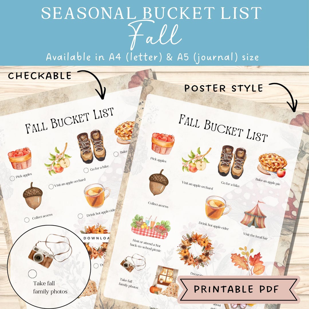Fall (autumn) Bucket List Printable, Planner Page (digital Download ...