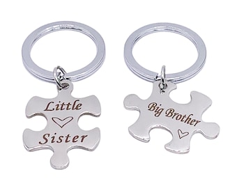 Brother Sister Matching Keychains, Jigsaw Puzzle Interlocking Keychain Set for 2, Little Sister Gift, Big Brother Keychain, Family Keyrings