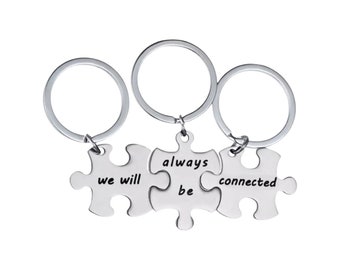 We Will Always Be Connected, Matching Keychain Set for 3, Best Friends Gifts, Puzzle Piece Keychains, Long Distance Friends Gift, Bridesmaid