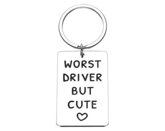 Worst Driver But Cute Keychain, Funny Husband Keychain, Gift for Wife, Humorous Birthday Gift for Him, Bad Driver Gift, Girlfriend Gift