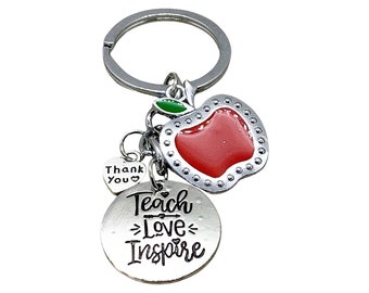 Teach Love Inspire Keychain, Teacher Appreciation Gift, Red Apple Keychain, Gift from Student, School Teacher Thank You Gift