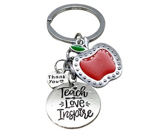 Llavero "Enseñar, amar e inspirar", regalo de agradecimiento para profesores, llavero de manzana roja, regalo de estudiante, regalo de agradecimiento para profesores de escuela
