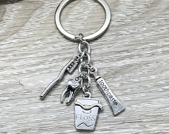 Llavero dental, regalo de dentista, regalo de higienista dental, dije de diente, regalo de ortodoncista, dijes de pasta de dientes y cepillo de dientes, regalo de Navidad, regalo para estudiantes