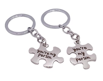 Juego de llaveros "Eres mi persona" para 2, llaveros entrelazados con forma de rompecabezas, regalos para mejores amigos, llavero de amistad, regalo para amigos a distancia