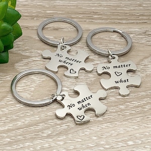 Puzzle Interlocking Keychain Set for 3, No Matter Where, Best Friends Gifts, Friendship Keychain, BFF Keychain, Long Distance Friends Gift