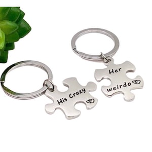 His Crazy, Her Weirdo, Matching Keychains, Jigsaw Puzzle Interlocking Keychain Set for 2, Couples Gift, Friendship Keychain, Anniversary