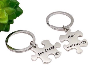 His Crazy, Her Weirdo, Matching Keychains, Jigsaw Puzzle Interlocking Keychain Set for 2, Couples Gift, Friendship Keychain, Anniversary