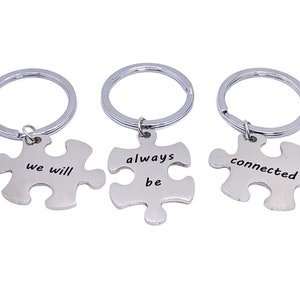 We Will Always Be Connected, Puzzle Keychain Set for 3, Best Friends Gifts, Matching Friendship Keychains, Long Distance Friends Gift
