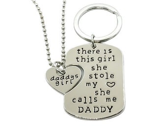 Daddy’s Girl Keychain Set for 2 or 3, Mama’s World Necklace Set, Mother Daughter Gift, Father Daughter Gift, Father’s Day Gift, Graduation