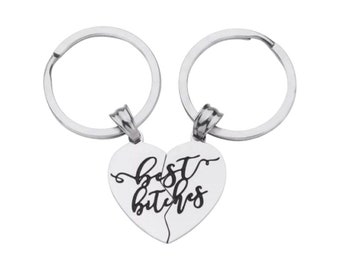 Best Bitches, Split Hearts Necklace & Keychain, Matching Friendship Set for 2, Half Heart Pendants, Best Friends Gift, Tweens BFF Gift