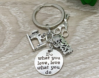 Llavero de costura, regalo de costurera, dije de máquina de coser, llavero de tijeras, regalo para personas con manualidades, me encanta coser, regalo de pasatiempo, bricolaje