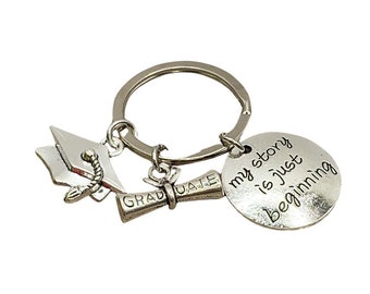 Graduation Keychain, My Story is Just Beginning Quote, Personalized Grad Gift for Her, New Beginning Gift, College Graduate 2024 Gift