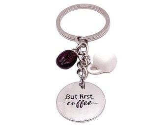 Coffee Keychain, Life Begins After Coffee, Coffee Bean Charm, Coffee Addict Gift, Mug Charm, Unique Mom Gift, Cute Coffee Gift, Teacher Gift