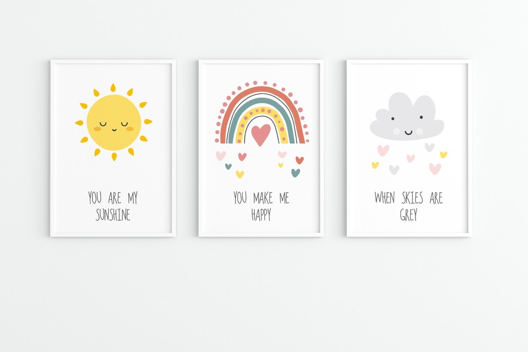 You Are My Sunshine Neutral Nursery Print | Set of 3 | Wall Art Decor | Multicoloured
