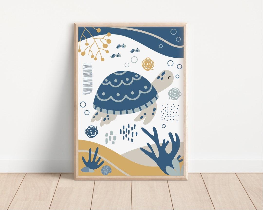 Sea Animals Wall Art Sea Turtle Poster Nautical Nursery Decor Etsy