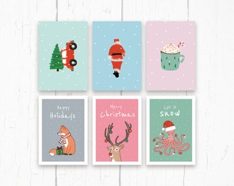 Christmas postcard | Holiday postcard | Winter postcard | Set of six cards | 100% recycled