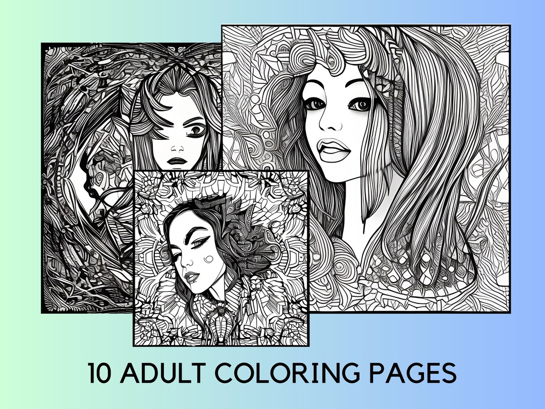 10 Challenging Adult Coloring Pages of Faces. Instant Download - Etsy