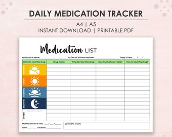 Printable Medicine Log & Tracker, Medical Planner, Medication Log, Daily Dosage Sheet