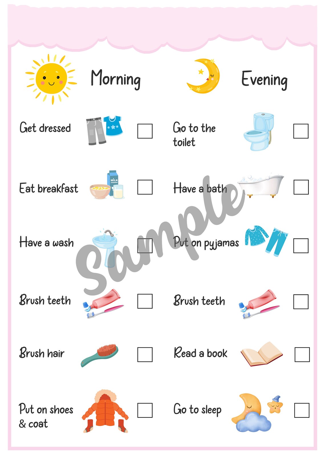 Kids Routine Chart Behaviour Printable Morning &amp; Evening Kids - Etsy