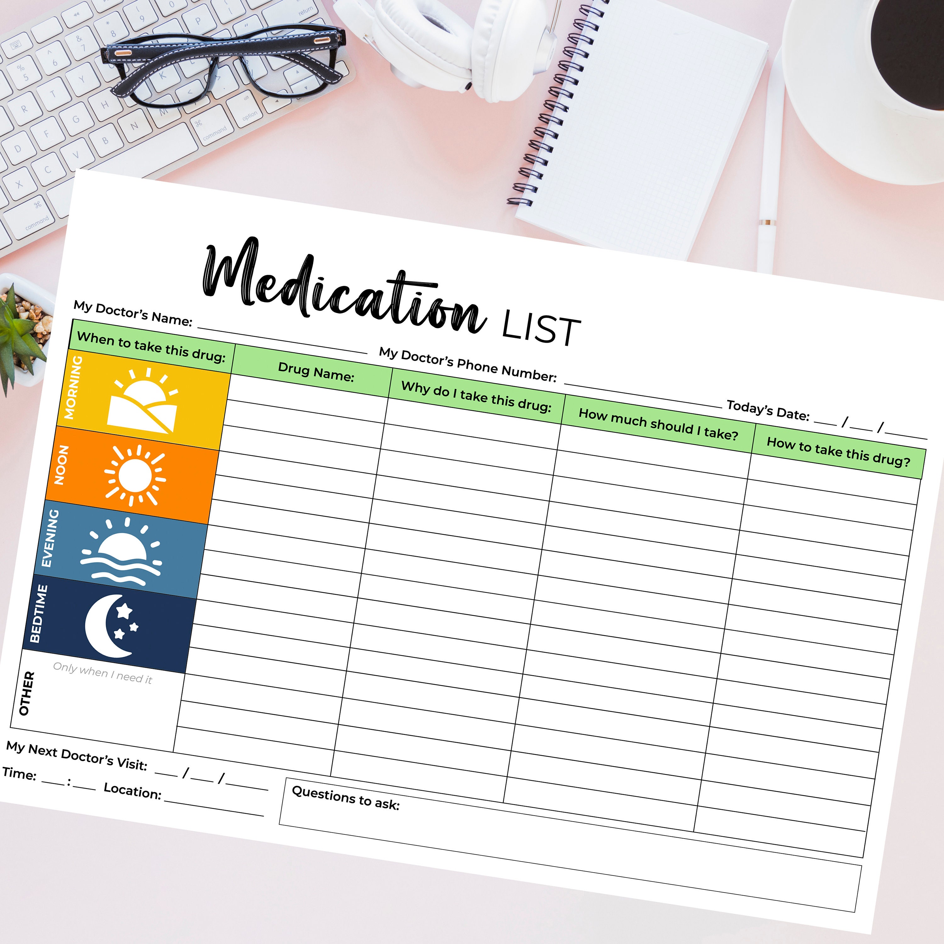 Medication Planner Daily Printable PDF A4 &amp; A5 | Etsy