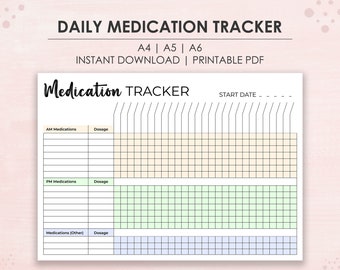 Daily Medication Tracker, Printable Medication Log, Daily Medication Sheet