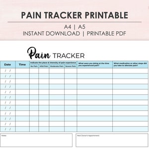 Pain Tracker Printable Pain Tracker Log Pain Severity Log Healthcare ...