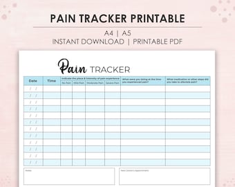 Pain Tracker Printable | Pain Tracker Log | Pain Severity Log | Healthcare Planner