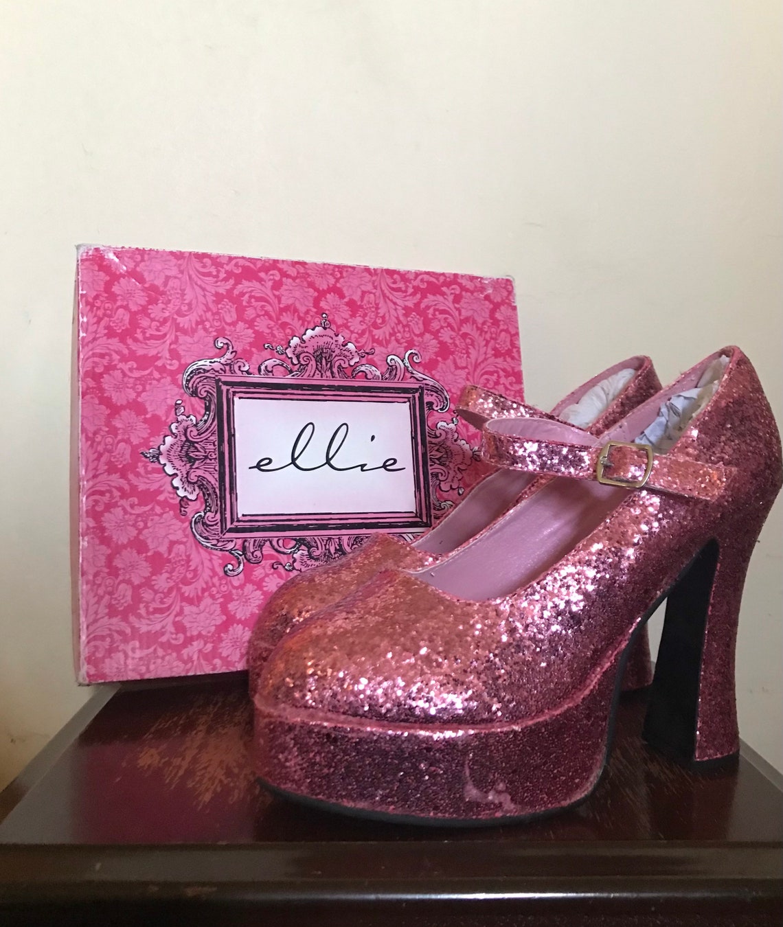 Pink Glitter Mary Jane Platform Heels by Ellie Shoes Etsy