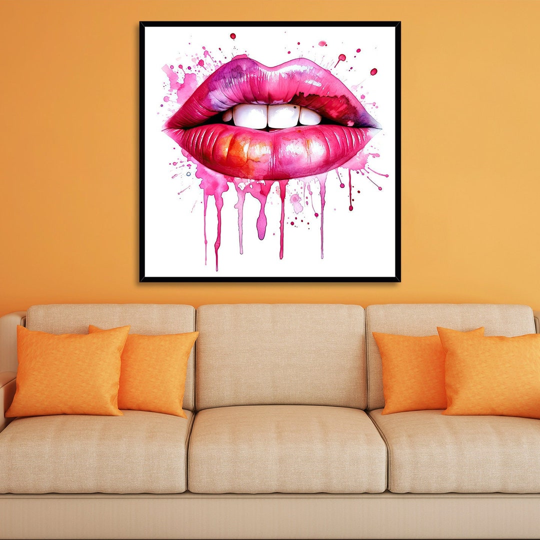 Lip Canvas Wall Art Print, Glamorous Lips Wall Decor, Unique Lipstick Design, Trendy Wall Art ...