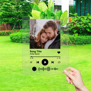Placa de música personalizada, Placa de acrílico con soporte, Totalmente personalizable, Música de canción de fotos, Regalo personalizado, Placa de canción