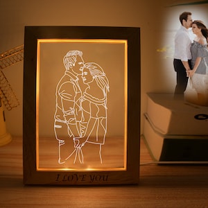 Lampe cadre photo personnalisée, gravure photo, lampe veilleuse, cadeau de mariage, portrait personnalisé, cadeau personnalisé, lampe de bureau