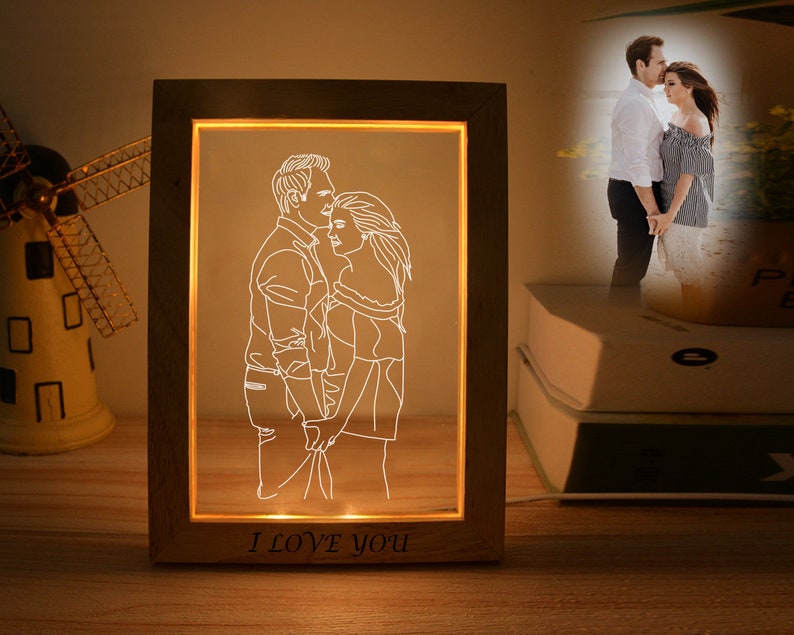 Personalized photo, wood frame engraving lamp is the romantic gift for him on valentine