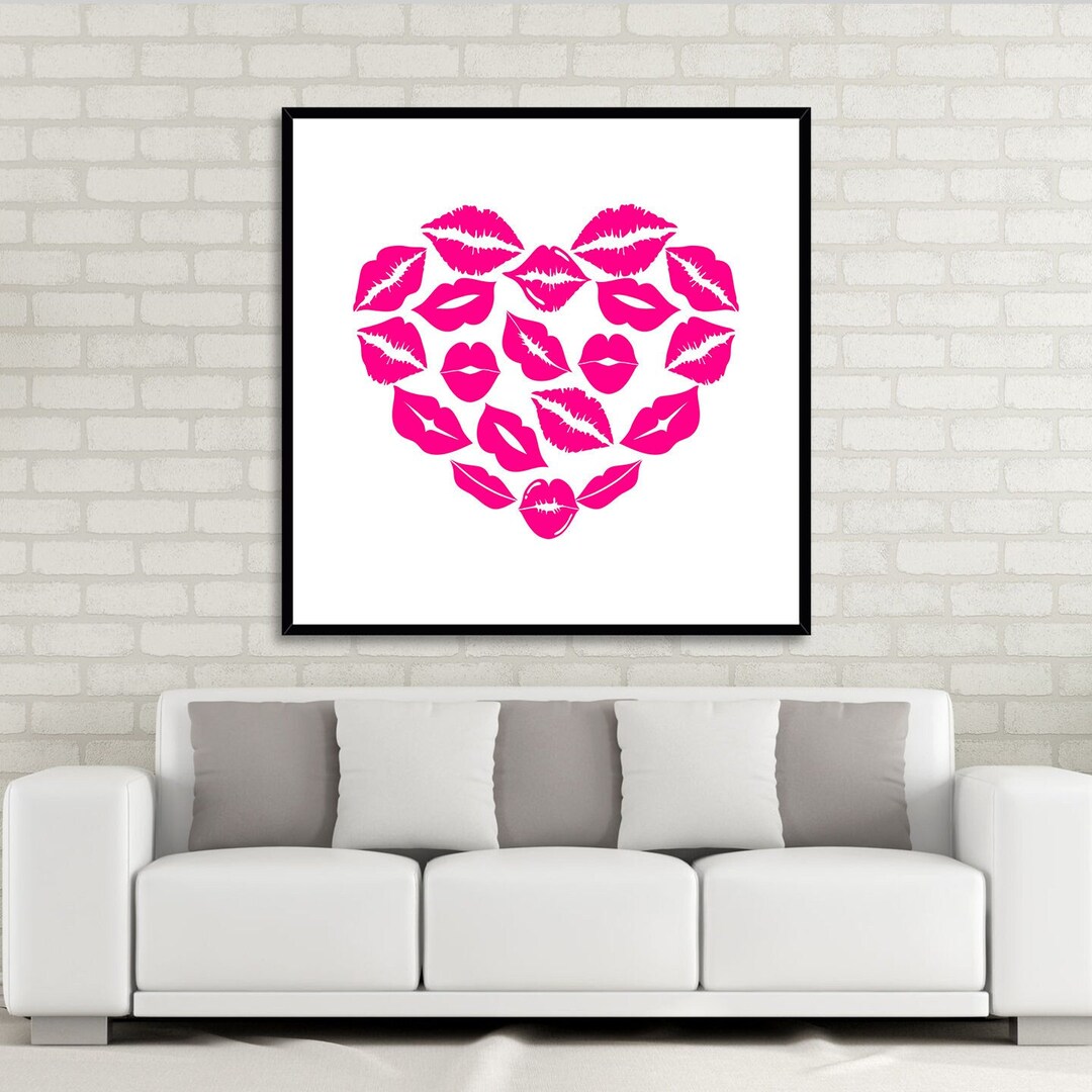 Kiss Lips Wall Art, Pink Lips Print, Lips Heart Love Wall Art, Lip ...