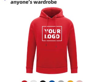 Sudadera con capucha con logotipo personalizado, logotipo de su empresa, sudadera con capucha con logotipo en la parte delantera y trasera, su diseño aquí, camiseta con logotipo del equipo, personalizable y cómoda