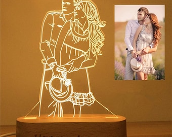 Personalisierte Fotolampe, benutzerdefinierte 3D-Lampengeschenk, benutzerdefinierte Line Art-Fotolampe, gravierte LED-Nachtlampe,
