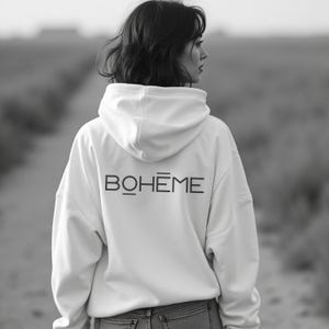 BOHÈME オーガニックコットン パーカー | ミニマルで美しいスウェットシャツ | ヘビーウェイト プレミアムフィット | ユニセックス パーカー S-2XL | ホワイト & ベージュ