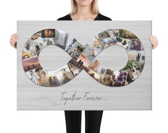 Custom Infinity Photo Collage Canvas - Personalized Message and Photos - 25-75 Photos - Custom Text - Gift for Partner / Husband / Wife