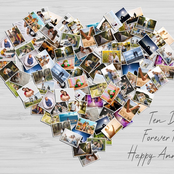 50 - 100 Pictures Custom Heart Photo Collage DIGITAL ONLY - Personalised Message and Photos